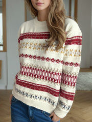 Geometric Round Neck Long Sleeve Sweater - Trendsi