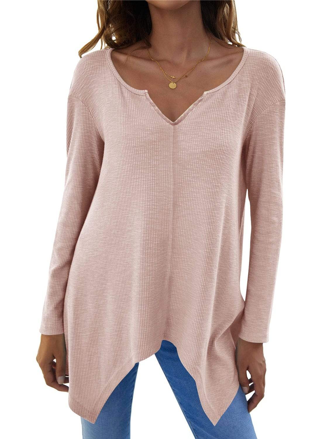 Full Size V-Neck Long Sleeve T-Shirt - Trendsi - Flyclothing LLC