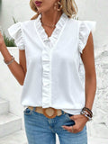 Ruffled V-Neck Cap Sleeve Blouse - Trendsi - Flyclothing LLC