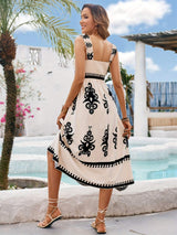 Printed Square Neck Wide Strap Midi Dress - Trendsi - Flyclothing LLC