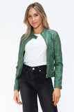 Snobbish Faux Leather Zip Up Drawstring Hooded Jacket - Trendsi - Flyclothing LLC