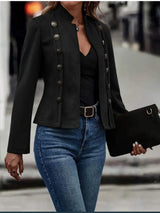 Decorative Button Open Front Long Sleeve Jacket - Trendsi - Flyclothing LLC