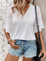 V-Neck Half Sleeve T-Shirt - Trendsi - Flyclothing LLC