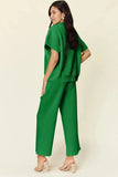 Double Take Full Size Texture Half Zip Short Sleeve Top and Pants Set - Trendsi