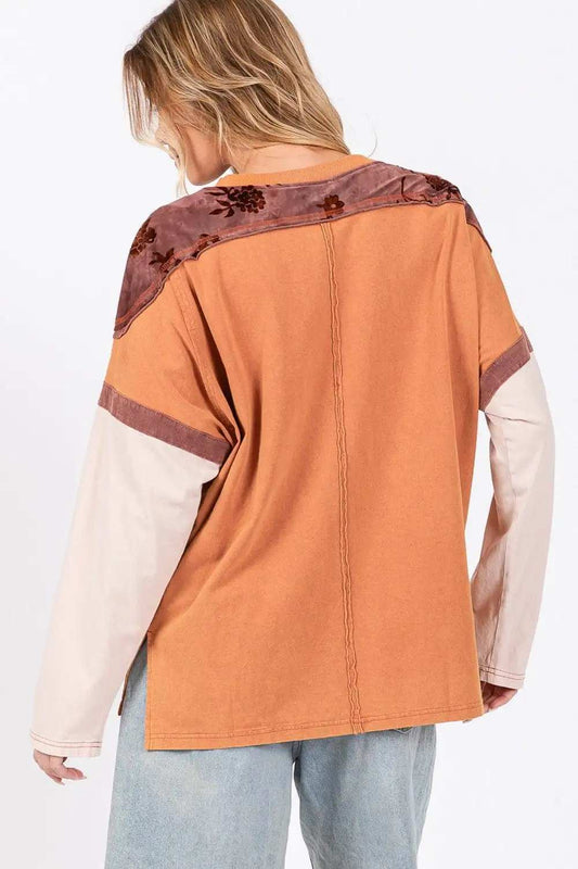 SAGE + FIG Star Patch Long Sleeve Color Block T-Shirt - Trendsi - Flyclothing LLC