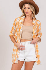 SAGE + FIG Plaid Button Up Side Slit Shirt - Trendsi - Flyclothing LLC