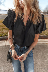 Ruffled Puff Short Sleeve Loose Blouse - Trendsi - Flyclothing LLC
