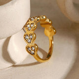 Stainless Steel Inlaid Zircon Heart Ring - Trendsi