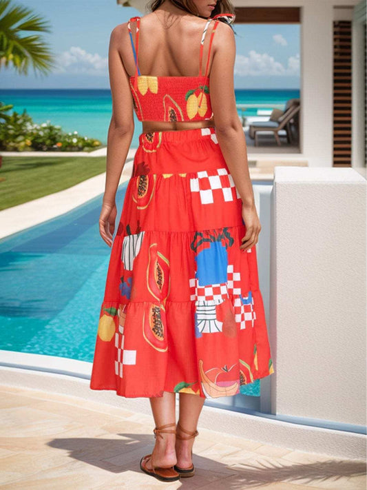 Twisted Printed Spaghetti Strap Top and Skirt Set - Trendsi - Flyclothing LLC