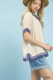 Umgee Linen Button Front Top with Contrast Piping - Trendsi - Flyclothing LLC