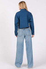 bytos Button Down Cropped Denim Jacket with Patch Pockets - Trendsi - Flyclothing LLC