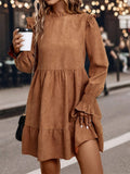 Frill Round Neck Long Sleeve Mini Dress - Trendsi