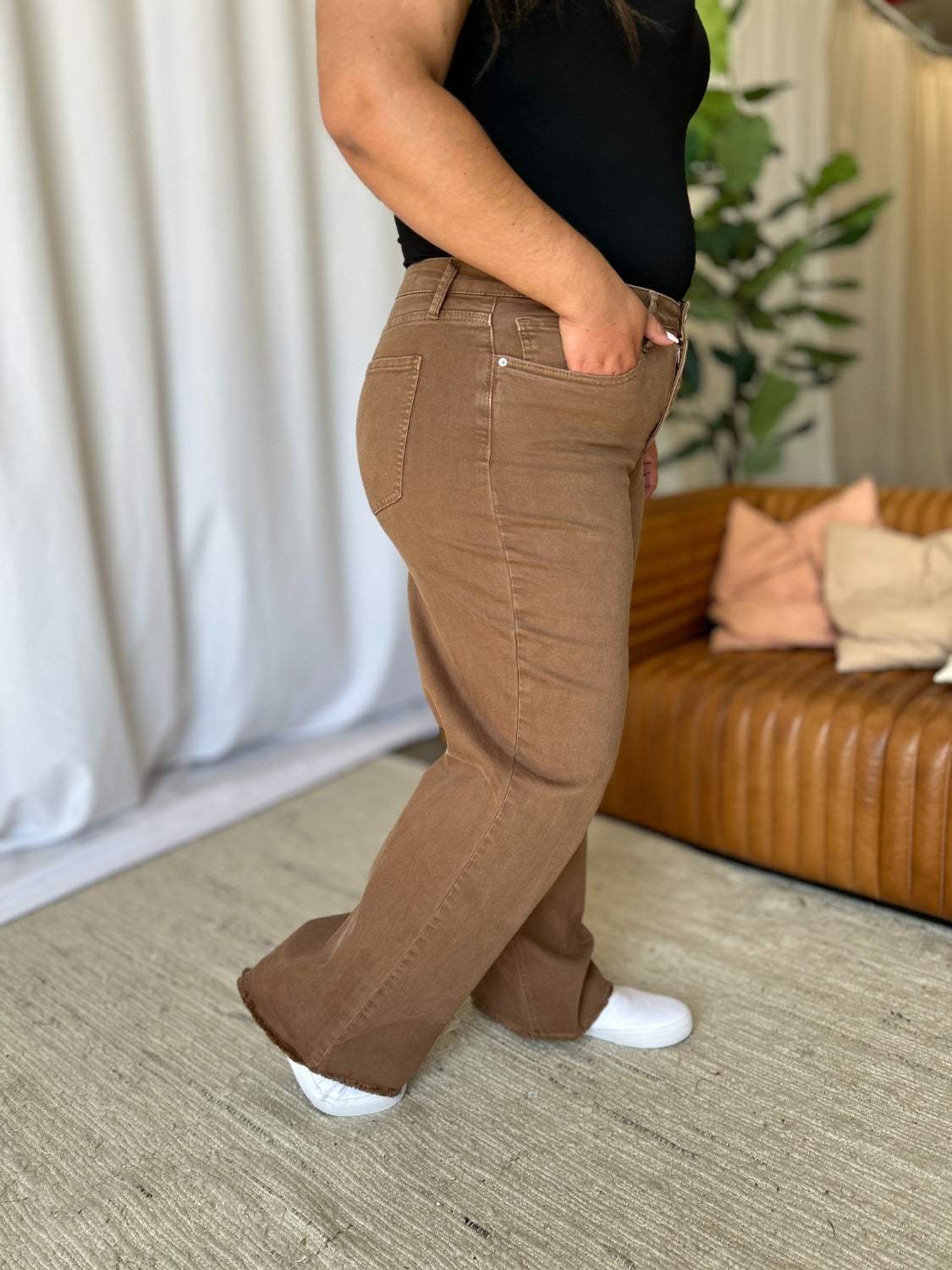 RFM Full Size High Rise Garment Dye Wide Leg Jeans - Trendsi - Flyclothing LLC