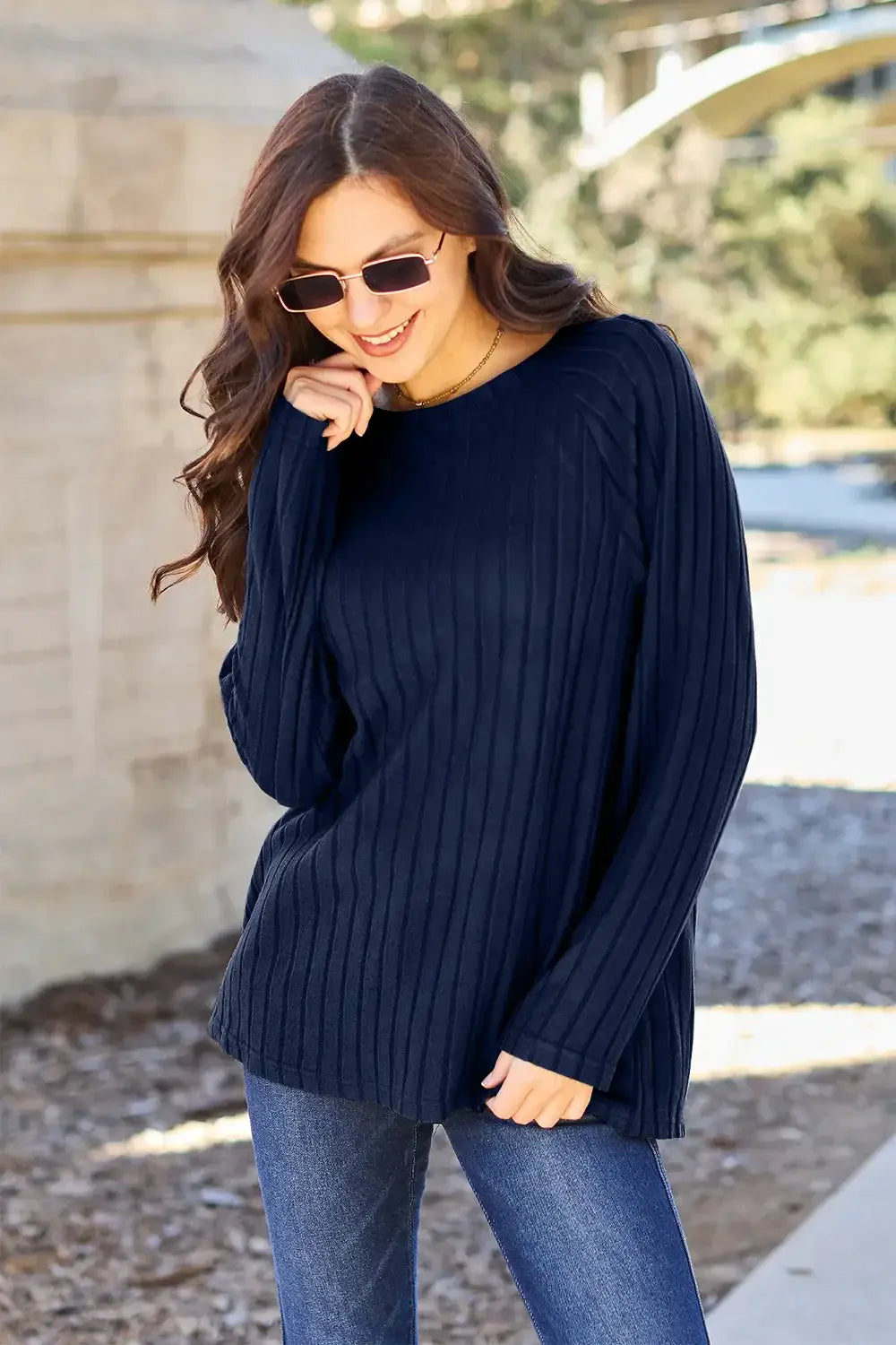 Basic Bae Full Size Ribbed Round Neck Long Sleeve Knit Top - ShopBasicbae - Flyclothing LLC
