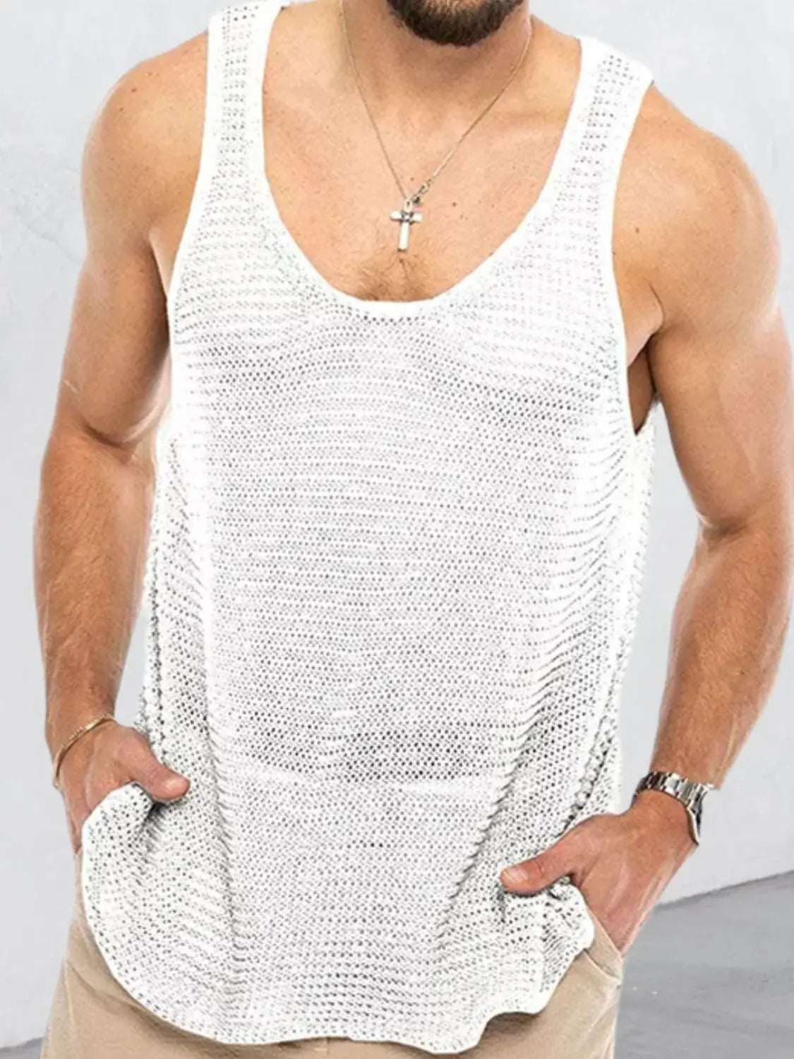 Men's Plus Size Round Neck Wide Strap Tank - Trendsi - Flyclothing LLC
