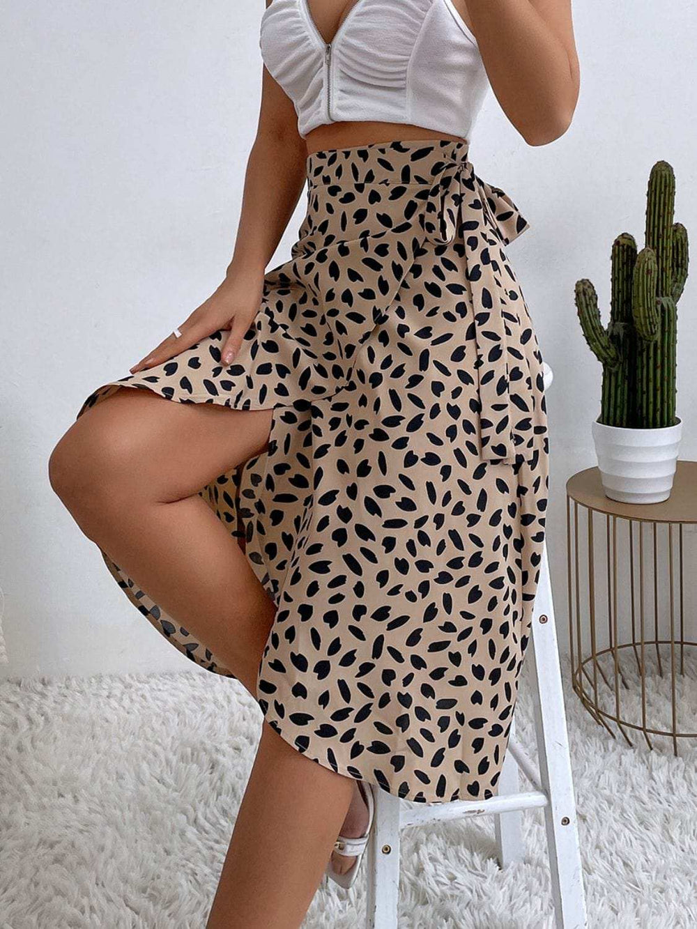 Tied Slit Printed Skirt - Trendsi - Flyclothing LLC
