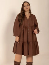 Plus Size Tie Neck Balloon Sleeve Tiered Dress - Trendsi - Flyclothing LLC