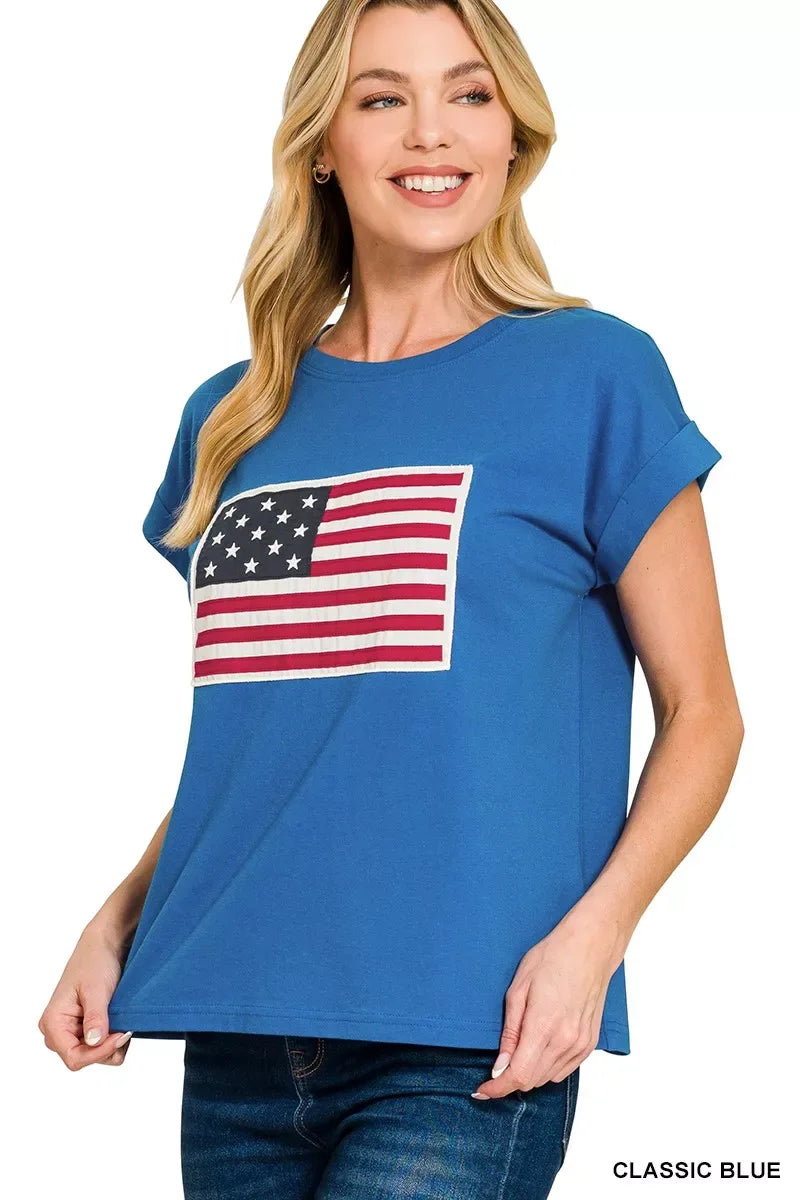 Zenana US Flag Round Neck Short Sleeve T-Shirt - Trendsi - Flyclothing LLC