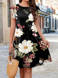 Printed Round Neck Tiered Dress - Trendsi - Flyclothing LLC