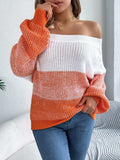 Color Block Off-Shoulder Long Sleeve Sweater - Trendsi - Flyclothing LLC