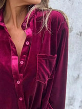 Full Size Velvet Button-Up Long Sleeve Shirt Plus Size - Trendsi - Flyclothing LLC