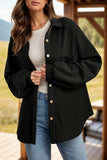Waffle-Knit Collared Neck Long Sleeve Shacket - Trendsi