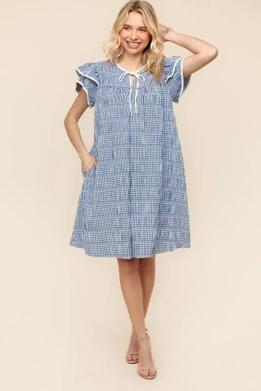Haptics Double Ruffle Sleeve Dress with Side Pockets - Trendsi - Flyclothing LLC