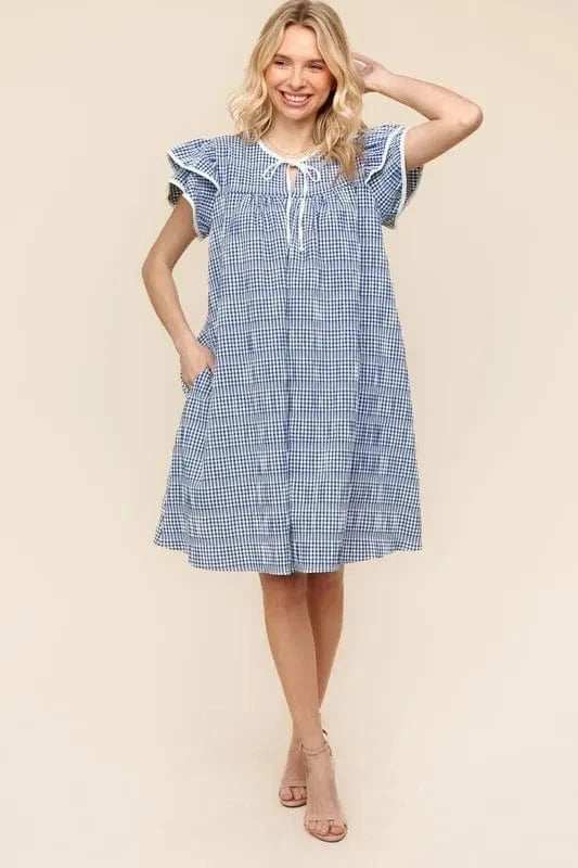 Haptics Double Ruffle Sleeve Dress with Side Pockets - Trendsi - Flyclothing LLC