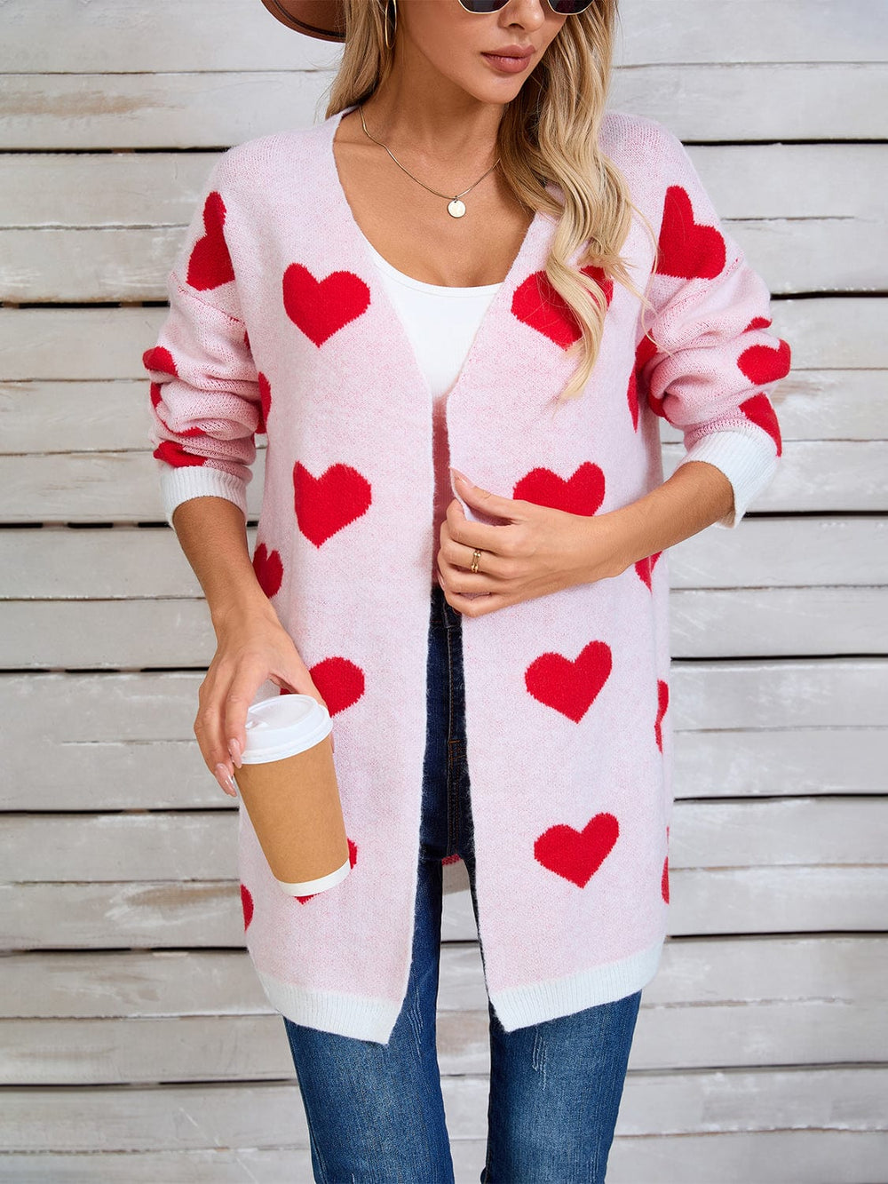 Angel Wings Heart Open Front Long Sleeve Cardigan - Trendsi