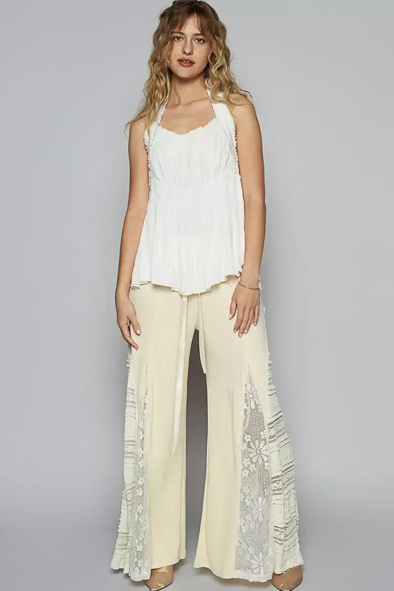 POL Backless Halter Sleeveless Top with Smocking Shirring Detail - Trendsi - Flyclothing LLC