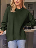 Slit Round Neck Dropped Shoulder Sweater - Trendsi - Flyclothing LLC