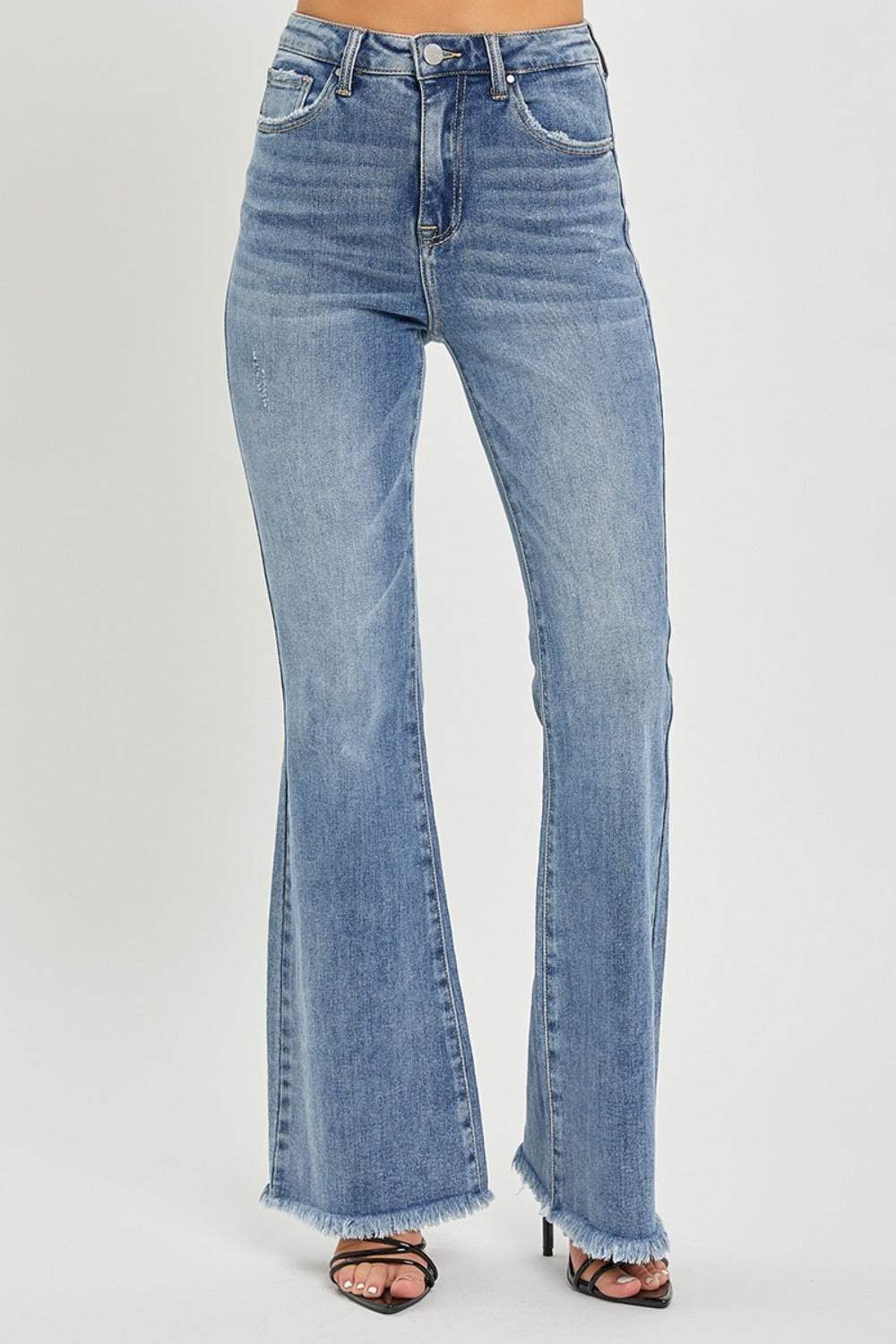 RISEN Full Size High Waist Raw Hem Flare Jeans - Trendsi - Flyclothing LLC