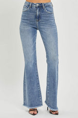 RISEN Full Size High Waist Raw Hem Flare Jeans - Trendsi - Flyclothing LLC
