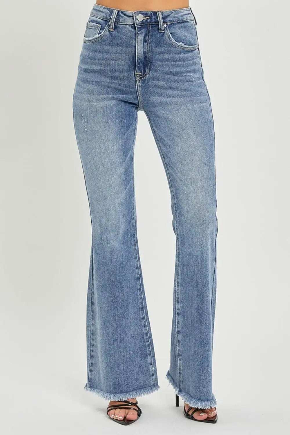 RISEN Full Size High Waist Raw Hem Flare Jeans - Trendsi - Flyclothing LLC