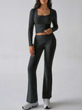 Devine Square Neck Long Sleeve Top and Pants Set - Trendsi - Flyclothing LLC