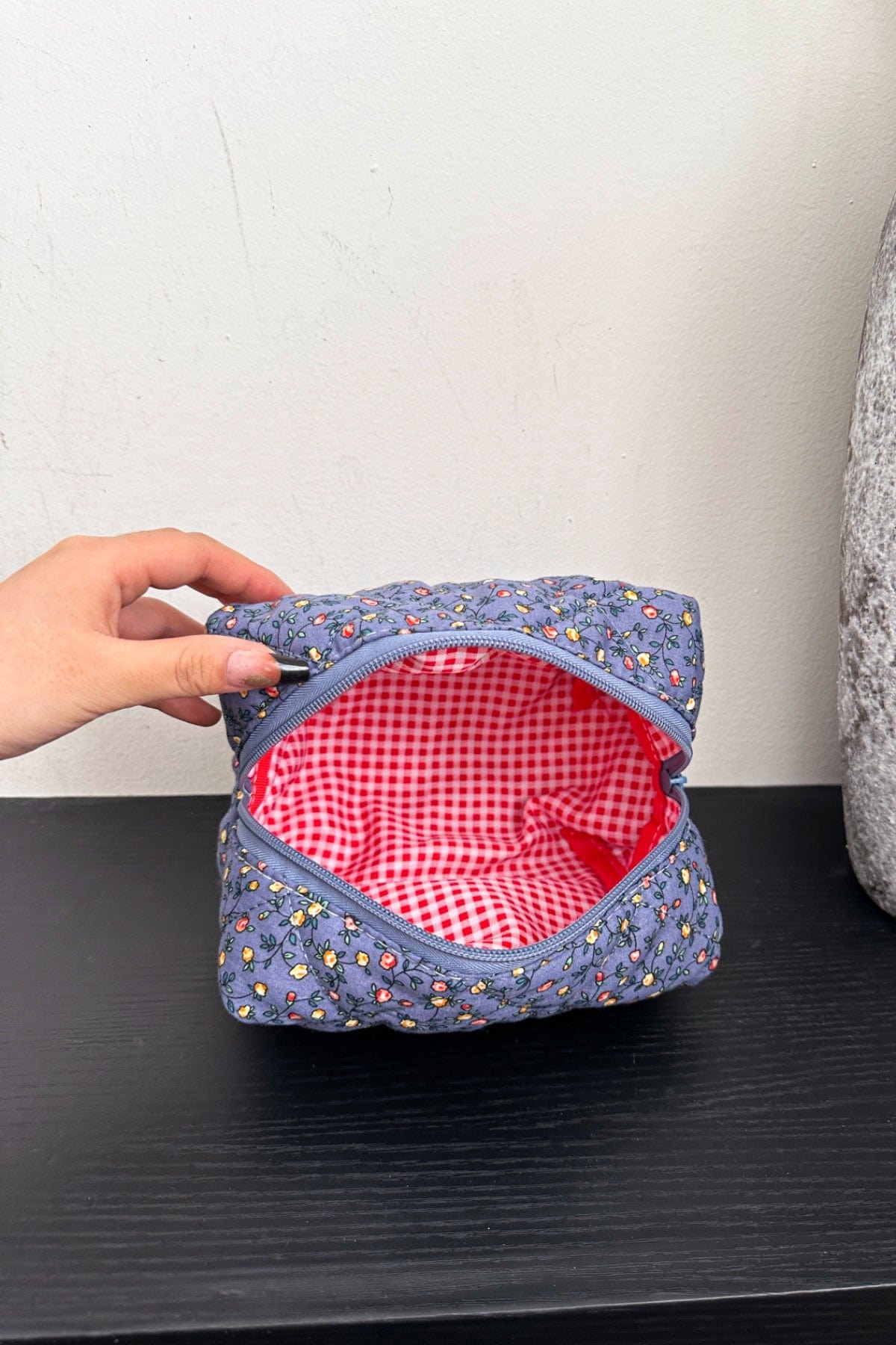Floral Quilted Clutch with Plaid Lining - Trendsi