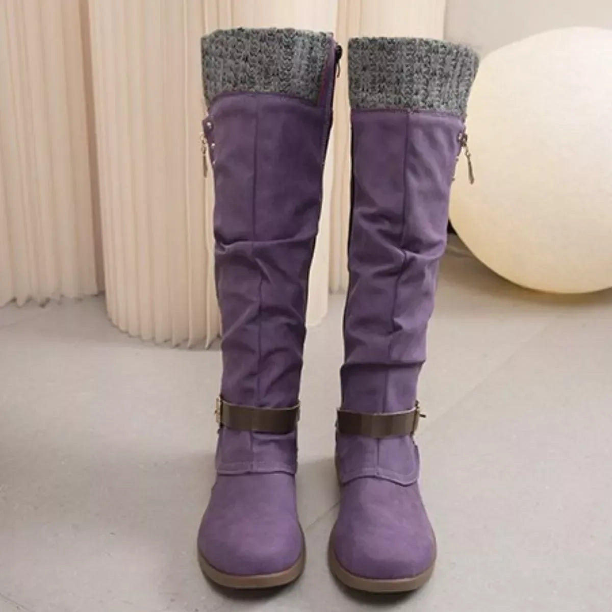 Knee High Slouch Boots with Knit Cuff - Trendsi - Flyclothing LLC