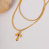 18K Gold-Plated Double Layered Cross Necklace - Trendsi - Flyclothing LLC