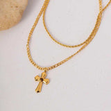 18K Gold-Plated Double Layered Cross Necklace - Trendsi - Flyclothing LLC