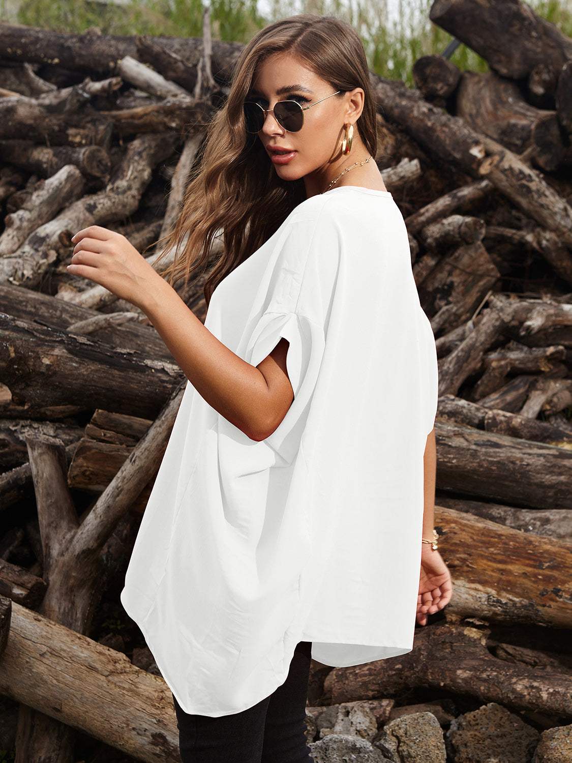 Perfee Round Neck Short Sleeve T-Shirt - Trendsi - Flyclothing LLC