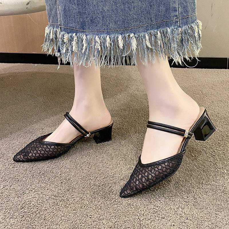 Point Toe Block Heel Sandals - Trendsi - Flyclothing LLC