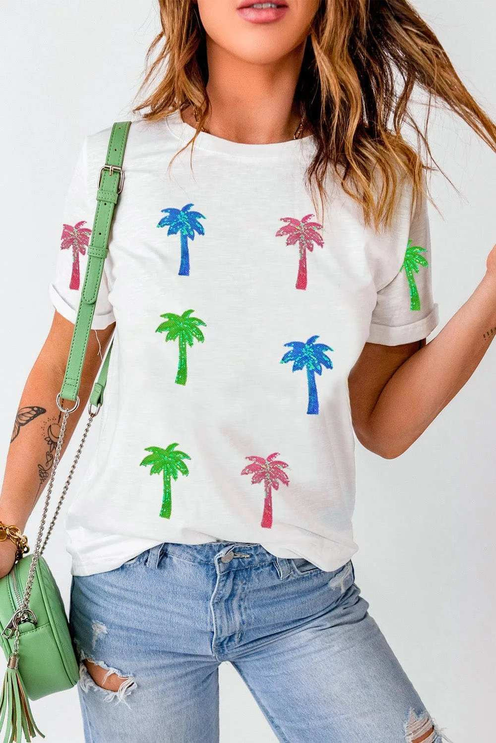 Coconut Palm Round Neck Short Sleeve T-Shirt - Trendsi - Flyclothing LLC