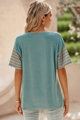 Striped Round Neck Short Sleeve T-Shirt - Trendsi - Flyclothing LLC