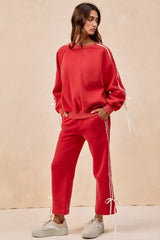 BiBi Side Lined Bow Details Fleece Sweatpants - Trendsi - Flyclothing LLC
