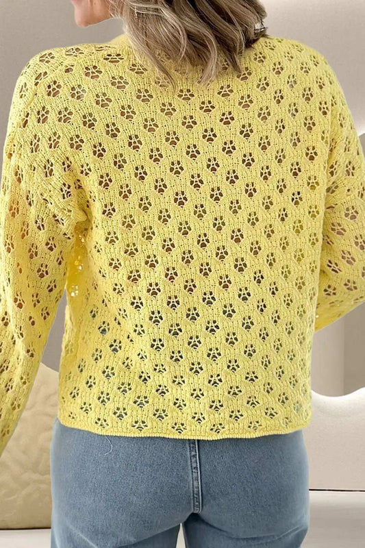 Openwork V-Neck Long Sleeve Cardigan - Trendsi - Flyclothing LLC