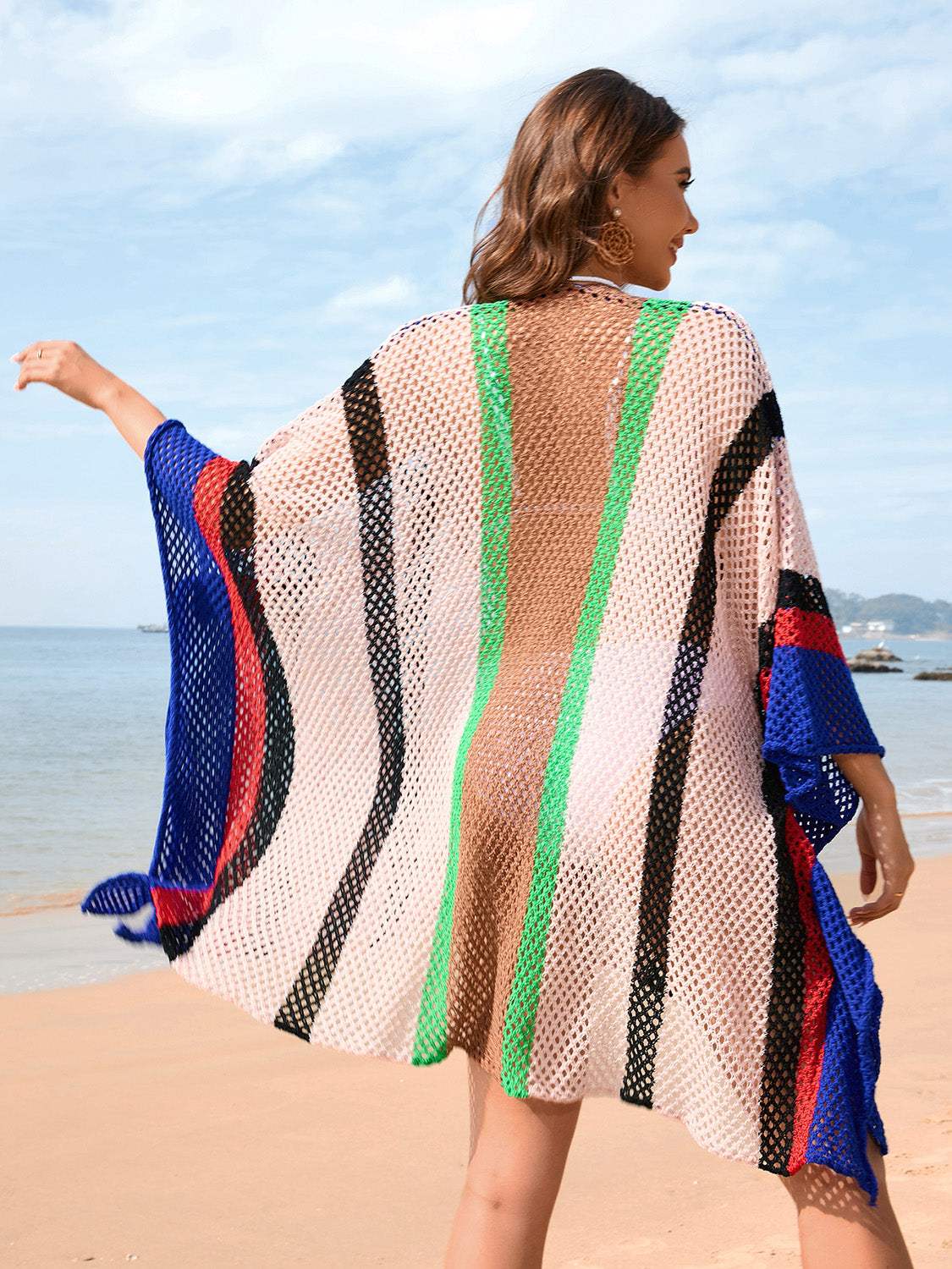 Openwork Color Block Plunge Cover-Up - Trendsi - Flyclothing LLC