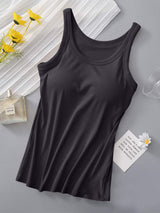 Round Neck Tank with Bra - Trendsi - Flyclothing LLC