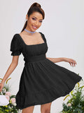 Swiss Dot Square Neck Mini Dress - Trendsi - Flyclothing LLC