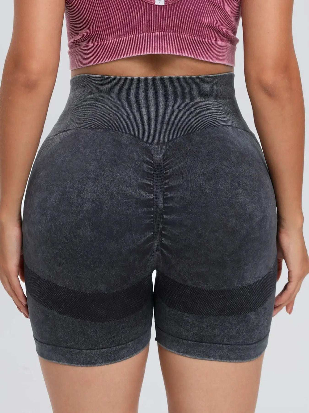 Washed High Waist Active Shorts - Trendsi - Flyclothing LLC