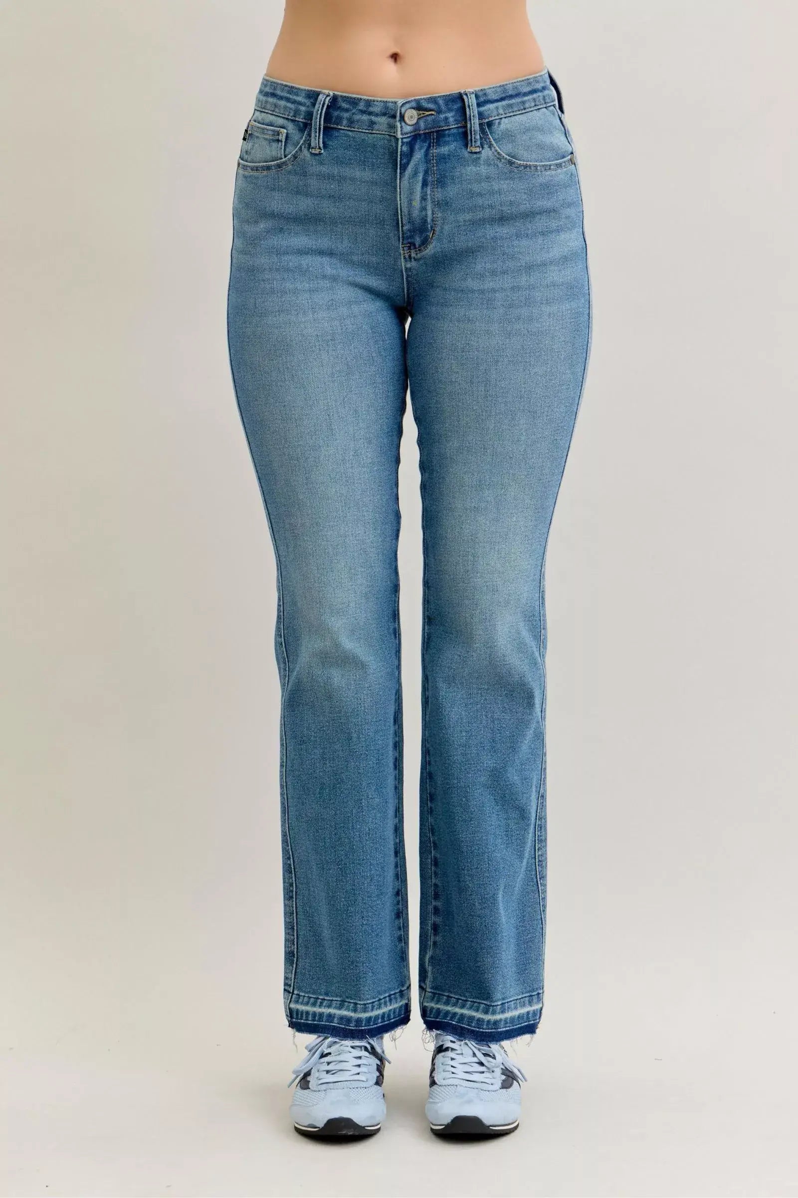 Judy Blue Full Size Mid Rise Slim Bootcut Tummy Control Release Hem Jeans Plus Size - Trendsi - Flyclothing LLC